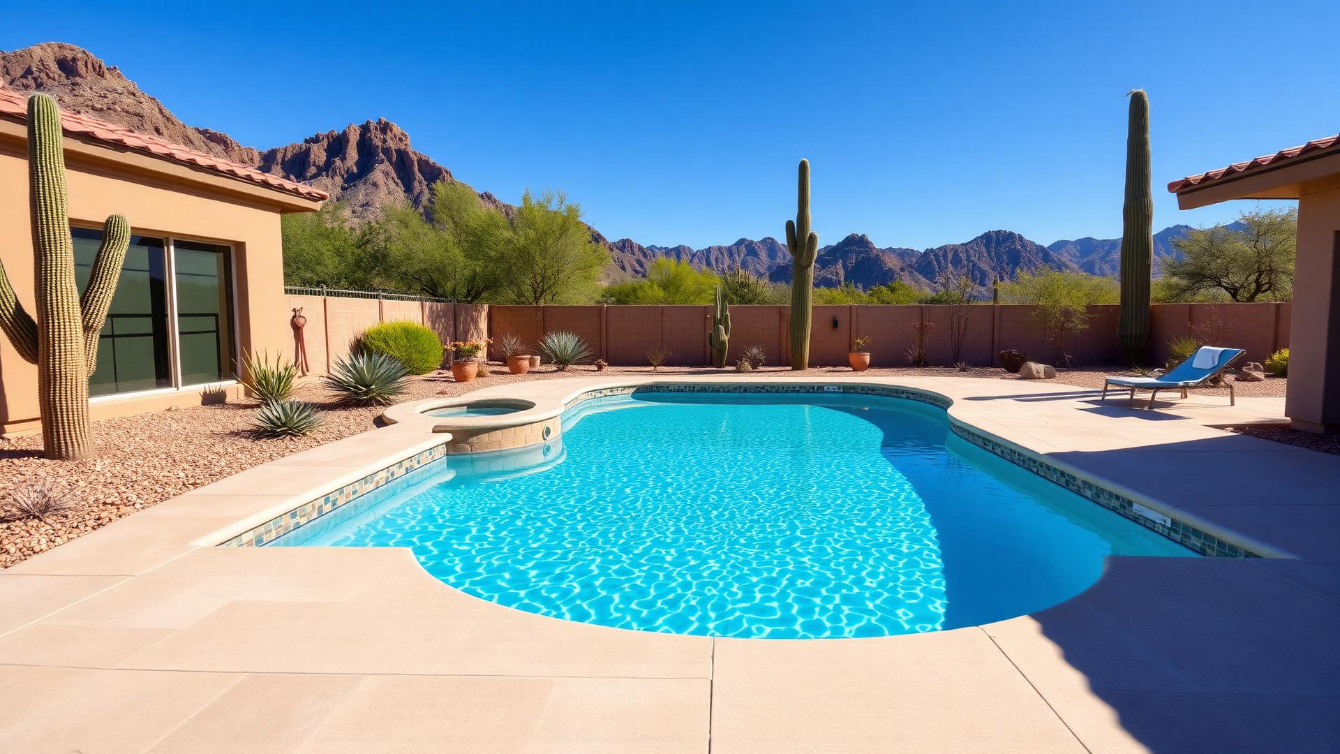 Clean backyard swimming pool in a Southern Arizona desert yard